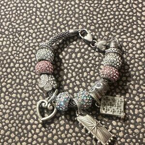 Elegant Silver and Pink Charm Bracelet brigton